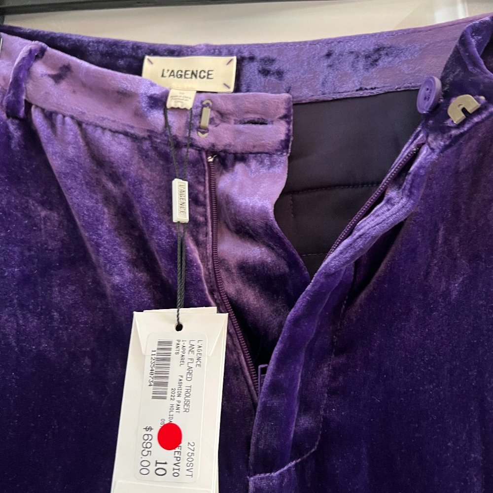 L'Agence Purple Velvet Lane Pant 10 NWT